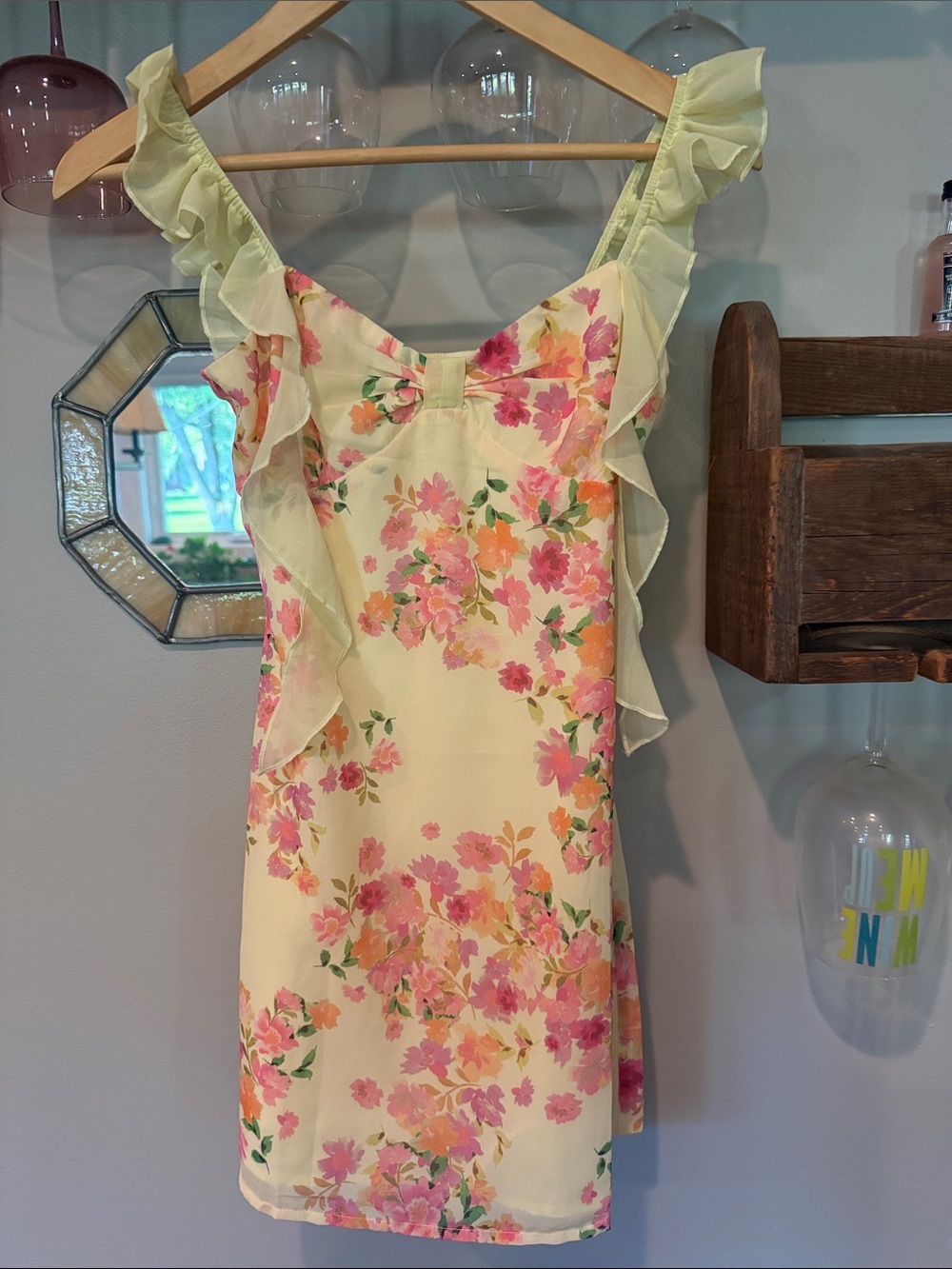 Beginning Boutique Yellow Floral Ruffle Mini Dress